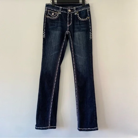 Miss Chic Jeans Rhinestone Straight Leg Jeans Size 9 - Picture 2 of 8